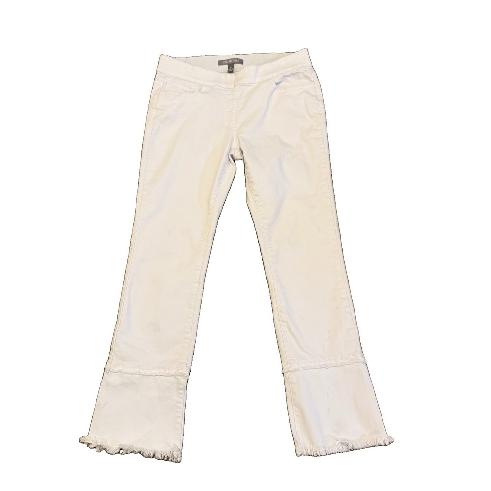 VIA RITINA Women's Tiered Frayed Hem Cropped Jeans White Size 6